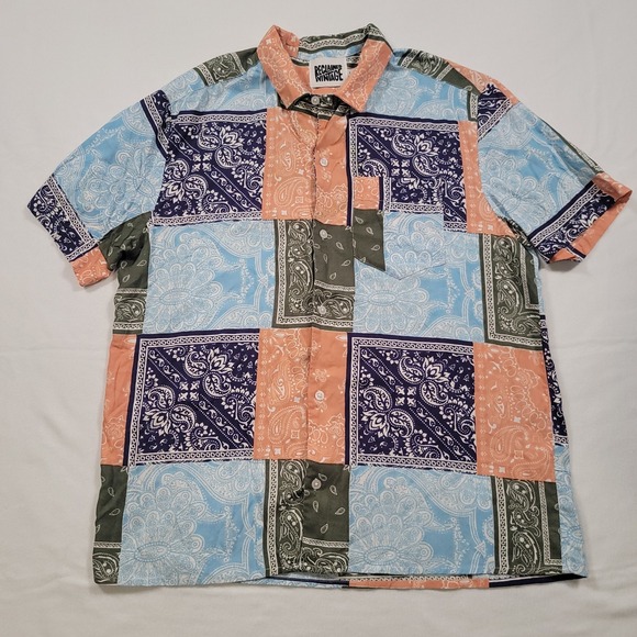 Reclaimed Vintage Men Short Sleeve Button Up Shirt Small Paisley Patchwork - Picture 2 of 10